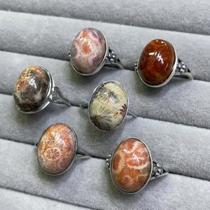 Wholesale 925 Sterling Silver Rings Natural Semi-Precious Coral <strong>Jade</strong> Gemstone Adjustable Size Laser Printed <strong>Stone</strong> for Gift - Product Image 2
