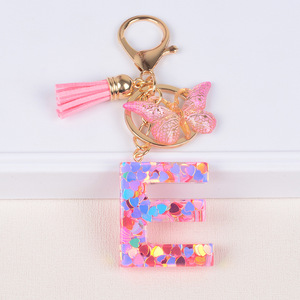 Llavero de resina con letras, colgante de mariposa y confeti de corazón colorido, borla rosa, adorno para bolso, regalo - Product Image 2