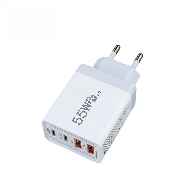 Wholesale 55W 4 Ports 2A2C Wall Charger 2PD+2USB Charger Adapter Best Selling 4 Ports PD Fast Charger Plug
