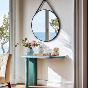 Miroir mural suspendu contemporain Artloge avec sangle, cadre rond en aluminium, 28 pouces, noir, pour salle de bain - Product Image 2