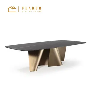 Mobiliário de luxo moderno preto mármore top ouro de aço inoxidável design de metal restaurante sala sala sala sala sala jantar mesa