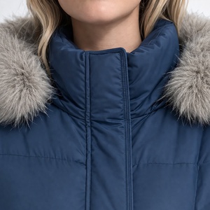 Veste matelassée pour femme - Manteau long en duvet avec capuche en fourrure, <span class=keywords><strong>ceinture</strong></span> élégante, coupe ajustée, matelassage en chevron, parka d'hiver pour un usage quotidien - Product Image 5
