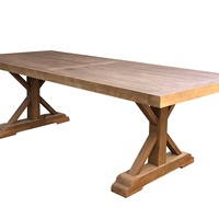 Table de cuisine de style français, table à manger rustique en bois massif antique, carrée, 10 places, pour événements