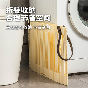 Collapsible Laundry <b>Basket</b> Round Beige Green Plastic Clothes Storage Organizer Household <b>Foldable</b> Bathroom Use - Product Image 2