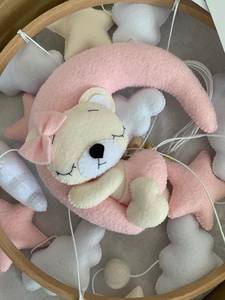 Jouet musical pour nouveau-né, mignon, fille, ours en peluche suspendu au mur sur la lune, animal en feutre, décoration de chambre d'enfant, mobile pour bébé - Product Image 5