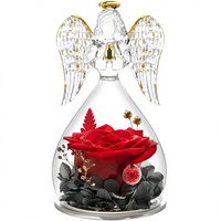 Roses réelles préservées sous cloche en verre, figurine d'ange, fleurs éternelles, coffret cadeau exquis, cadeaux d'anniversaire pour maman, grand-mère, femme