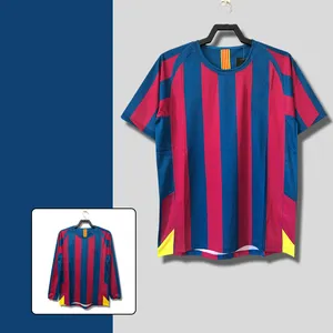 中国工厂复古条纹巴塞罗那05-06球衣任何一年球迷衬衫来样定做设计足球套装足球制服