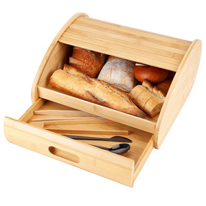 Boîte à pain en bambou avec tiroir, rangement alimentaire en bois, boîte à pain multifonctionnelle pour la cuisine, conteneur à pain pour la maison - Product Image 1