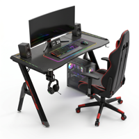 Bureau de jeu noir, nouveau modèle, avec structure métallique, éclairage RGB et support pour casque, pour la maison et le bureau