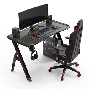 Nuevo Modelo de Escritorio para Juegos Color Negro con Marco Metálico, Iluminación RGB y Gancho para Auriculares para Oficina en Casa - Product Image 2