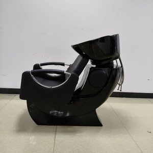 Modern All Black Salon Shampoo Chair with Glossy Ceramic Bowl Adjustable <b>Footrest</b> Chrome Fixtures Spa Hair Wash Station - Product Image 5
