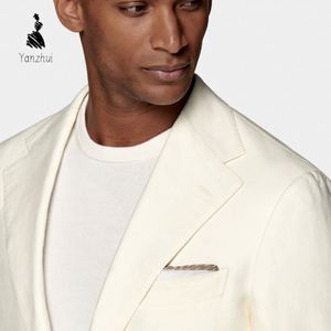 Terno de Linho Branco Creme YZ de Peça Única para Cavalheiros: Traje <span class=keywords><strong>Formal</strong></span> Elegante e Slim para o Dia a Dia no Escritório - Product Image 2