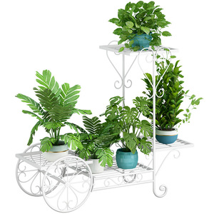 Rak Tanaman Logam Indoor 4 Tingkat, Rak Pajangan Bunga Berdiri, Rak Penyimpanan dengan Ukiran untuk Ruang Tamu Balkon - Product Image 4