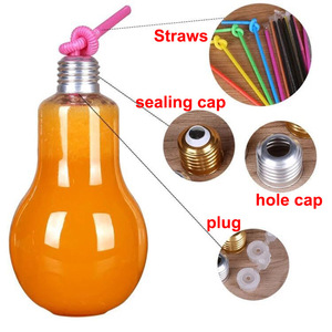 Lumière <span class=keywords><strong>LED</strong></span> 100/150/200/300/400/500/700ml <span class=keywords><strong>Bouteille</strong></span> de boisson en plastique en forme d'ampoule avec <span class=keywords><strong>bouchon</strong></span> en métal - Product Image 5