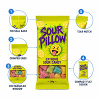 Bolsas de Plástico con Ventana para Dulces Extremadamente Ácidos, Bolsas Planas Individuales para Gomitas Ácidas, Golosinas y Fiestas