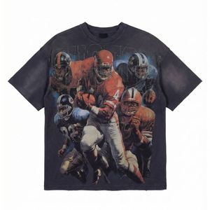 T-shirt vintage oversize pour homme, impression graphique, lavage à l'acide, 100% coton, unisexe, strass, streetwear, t-shirt boxy pour homme - Product Image 2