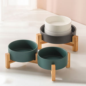 Basing Set mangkuk anjing keramik tinggi tugas berat dengan dudukan Kayu Anti selip dan mangkuk hewan peliharaan yang dapat ditinggikan - Product Image 4