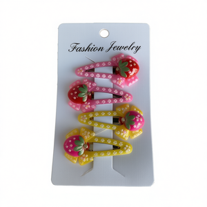 Fashion Jewelry Strawberry Hair Clips Pink Yellow 10Pcs Set For Kids Girls - Product Image 1
