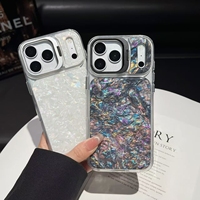 Coque de protection antichoc unie à texture de coquille de perle avec grande fenêtre pour iPhone 14 15 16 17 Pro Max