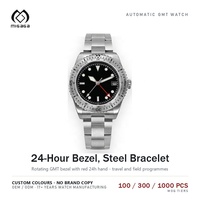 Montre-bracelet personnalisée GMT OEM, double fuseau horaire 24H, lunette en saphir, marque privée, montres mécaniques analogiques automatiques