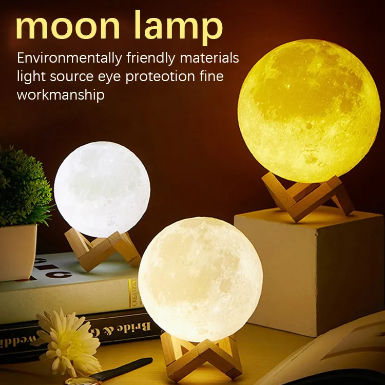 Touch Table Desk Lamp Changing Lights Led 3D Moon Night lamp with Acrylic ball & ABS Base & USB Charger