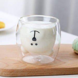 <span class=keywords><strong>Cute</strong></span> Bear <span class=keywords><strong>Tea</strong></span> Coffee Cup Vidro de Parede Dupla Canecas Suco Leite Copo Engraçado 250ml para Presentes de Aniversário Dia Dos Namorados - Product Image 3