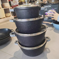 Lot de 14 Ustensiles de Cuisine Familial Grande Taille, de 20 cm à 44 cm, Grande Marmite à Soupe Antiadhésive en Aluminium avec Revêtement Marbre, pour la Restauration