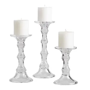 Handblown High Glass Candle Holder With Tulip Shape Pillar Taper Candlesticks