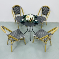 Chaises de café d'extérieur durables en aluminium et rotin, mobilier commercial, ensemble table et chaises pour hôtels, magasins et salons de thé