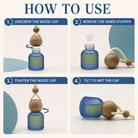 Diffuseur de parfum pour voiture en verre dégradé, bouteille ronde avec bouchon en bois et cordon tressé, concentration de parfum à 60 %, longue durée