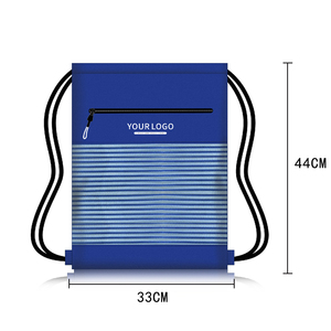 Custom Imprint 600D Oxford Cinch Sack Striped Bottom Panel Front Zipper Pocket Branded Merchandise Gym Sport <b>Drawstring</b> Bag - Product Image 2