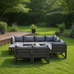 Conjunto Modular de Muebles de Jardín en Madera de Acacia Sólida Gris Oscuro para 10 Personas, Diseño Contemporáneo - Product Image 2