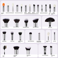Ensemble de 30 pinceaux de maquillage à manche en bois, poils synthétiques, avec logo personnalisé, comprenant pinceaux à blush angulaire, plats, pour le visage, l'eye-liner, le correcteur et le baume à lèvres