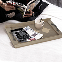 Plateau de service rectangulaire en bois peint à la main Jinn Home avec poignées pour table basse, déjeuner ou utilisation sur les genoux