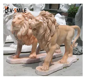 आउटडोर सजावट हाथ नक्काशीदार पशु मूर्तिकला सफेद संगमरमर शेर मूर्तियों