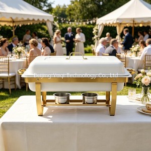 Chauffe-Plat Commercial Pliable Minimaliste Blanc et Or 9L pour Mariages, Cafés et Fêtes de Luxe Léger – Maintien au Chaud des Aliments - Product Image 1