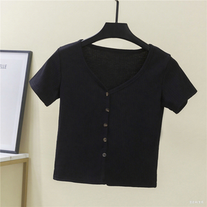 Camiseta corta de mujer de buena calidad al por mayor, transpirable de secado rápido Camiseta ajustada con cuello en V, camiseta personalizada - Product Image 5