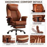 Chaise de bureau de direction ALINUNU de luxe en cuir marron avec repose-pieds rétractable, dossier haut, ergonomique, chaise de patron