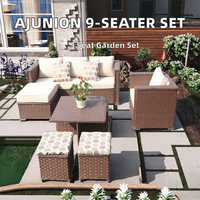 Modernes 8-Sitzer Komfortables Tragbares Outdoor-Ess-Set Langlebiges Rattan Villa Garten-Sofa Terrassentisch Verstellbar für Draußen
