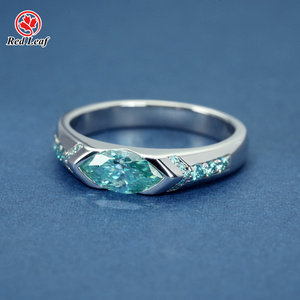 Redleaf 4*8mm Marquise berwarna Turquoise Moissanite 925 cincin perak Sterling - Product Image 4