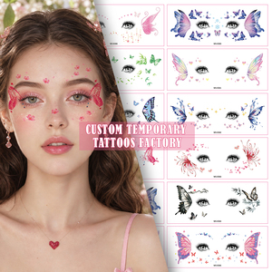 Adesivi per il Viso con Farfalle Glitterate Personalizzati OEM, Tatuaggi Temporanei, Arte per il Viso, Vendita all'Ingrosso di Fabbrica - Product Image 1