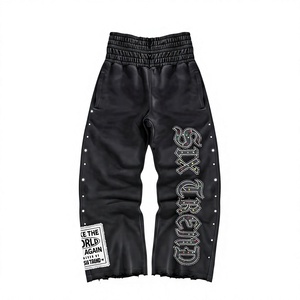 Wholesale Cotton Lightweight Distressed Acid Wash Straight Wide Leg Sweatpants Oversized Baggy Y2K Streetwear Joggers Custom Men - Product Image 1