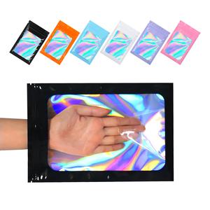Bolsa Holográfica de Mylar con Ventana y Lateral Transparente, Bolsas Metalizadas para Accesorios de Teléfono Móvil, Cierre de Cremallera, MOQ Bajo - Product Image 1