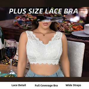 Soutien-gorge romantique sexy blanc grande taille pour femme, anti-bactérien, haute qualité, en dentelle, avec armatures, en spandex/nylon tricoté, à couvrance complète et large maintien - Product Image 3