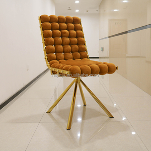 Silla de comedor de oro Matel moderna de lujo ligero, mesa y silla de cuero de terciopelo con respaldo simple, silla de comedor para casa - Product Image 4