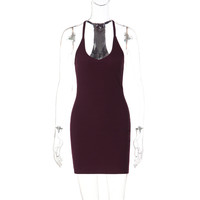 Robe moulante sexy à col en V et dos nu pour femme, couleur unie, coupe ajustée amincissante