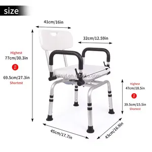 Ducha Inodoro Silla de ruedas Silla de baño Equipo de seguridad para uso de silla de inodoro en baños para discapacitados para cabinas de ducha