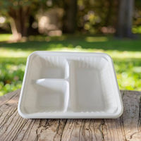 Boîte à lunch moderne en bagasse à 3 compartiments, compostable certifiée BPI, de qualité supérieure, jetable et alimentaire, pour la préparation de repas à emporter