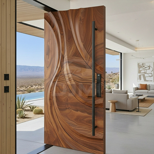 Portes d'Entrée Extérieures Haut de Gamme en Bois Massif Pré-Montées, Portes Principales de Villa Résidentielle avec Panneau Vitré - Product Image 3