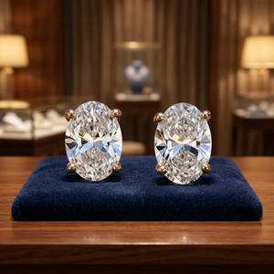 Oval Cut Moissanite <b>Stud</b> Earrings 14K Gold Plated Solitaire CZ Earrings for Women - Product Image 3